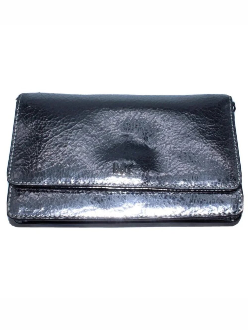 Michael Kors Medium Cross Body Bag Satchel Purse Gray Leather Metallic Silver